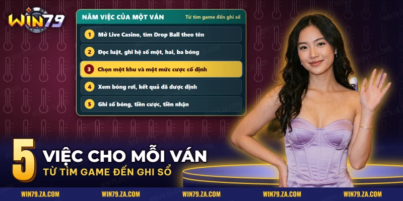 Các việc làm trong một ván Drop Ball từ chọn khu đến ghi sổ