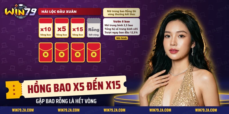 Vườn hồng bao có các bao đã mở và một bao rỗng trong vòng Hái lộc đầu xuân của slot Khang Khang