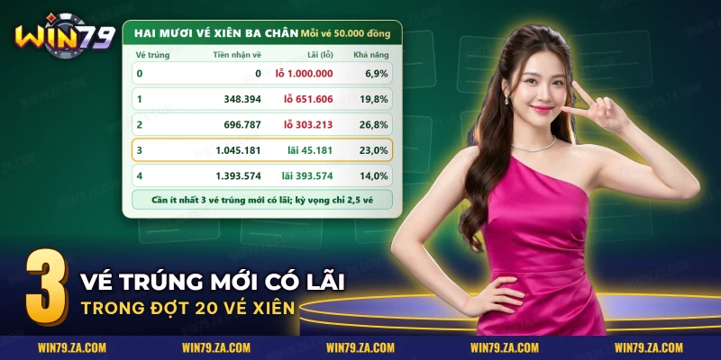 Bảng hai mươi vé xiên ba chân cho thấy số vé trúng cần có để hòa vốn