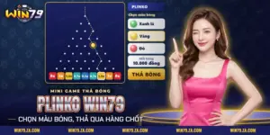 Plinko Win79 với quả bóng rơi qua hàng chốt xuống các ô hệ số