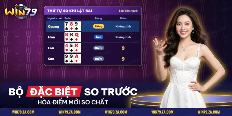 Bốn tay bài cào tố gồm liêng, ảnh và hai tay điểm bằng nhau cần so chất
